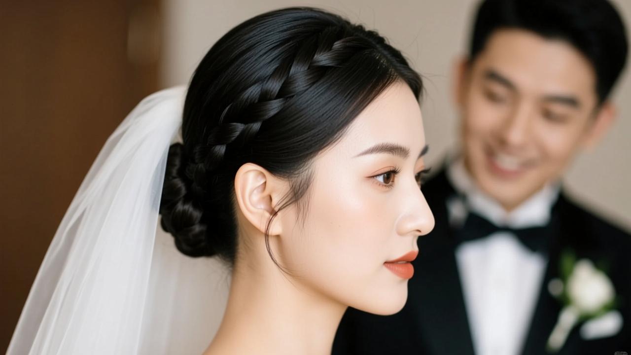 新娘盘头图片欣赏与实操指南：简约低髻+侧编发打造高级感婚礼造型  第3张