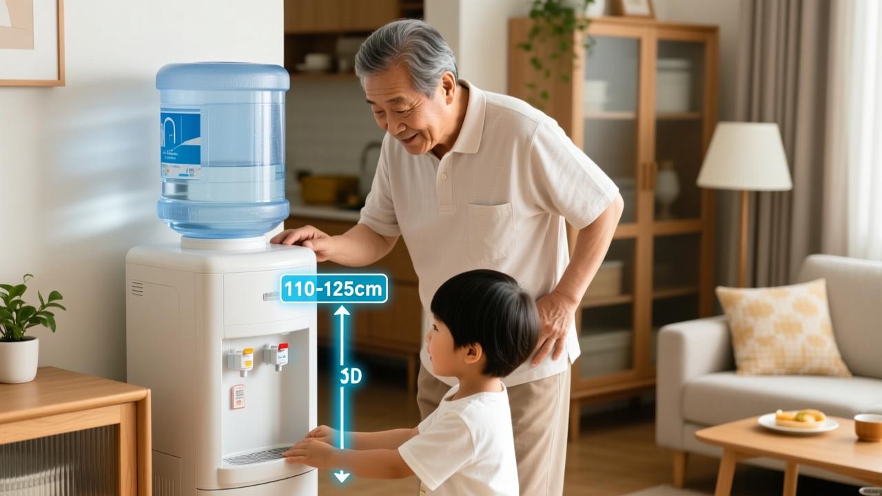 饮水机高度怎么调才不伤腰？110-125cm是关键，家里有老人小孩必看  第3张