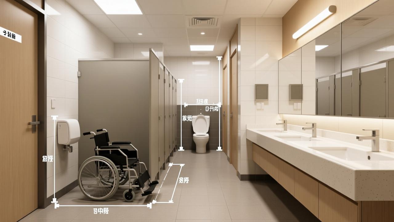 公共卫生间尺寸设计全解析:无障碍厕位、洗手台与通道标准尺寸一文掌握 第3张 公共卫生间尺寸设计全解析:无障碍厕位、洗手台与通道标准尺寸一文掌握 第3张
