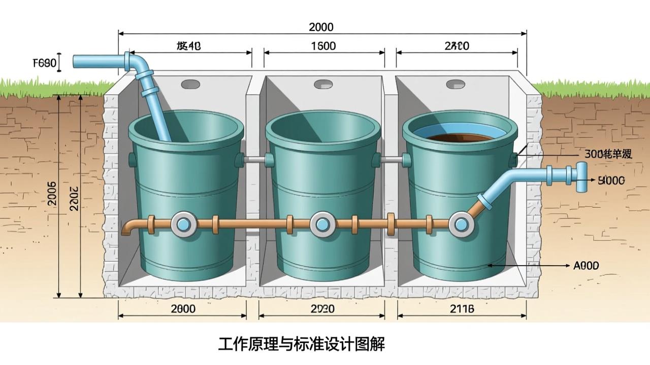 化粪池结构图详解：三格化粪池工作原理与标准设计图解