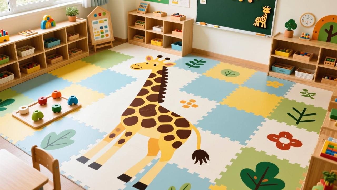 长颈鹿地板贴儿童幼儿园专用｜安全可移除、模块化设计、适配蒙氏/自然教育/北欧风教室