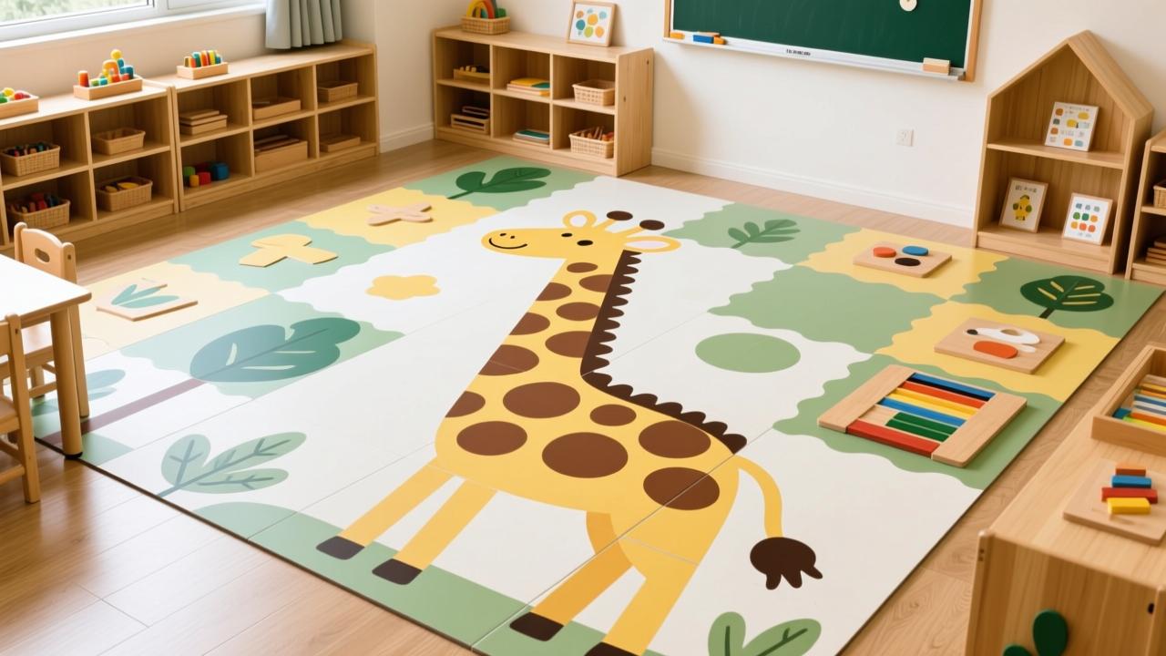长颈鹿地板贴儿童幼儿园专用｜安全可移除、模块化设计、适配蒙氏/自然教育/北欧风教室  第2张