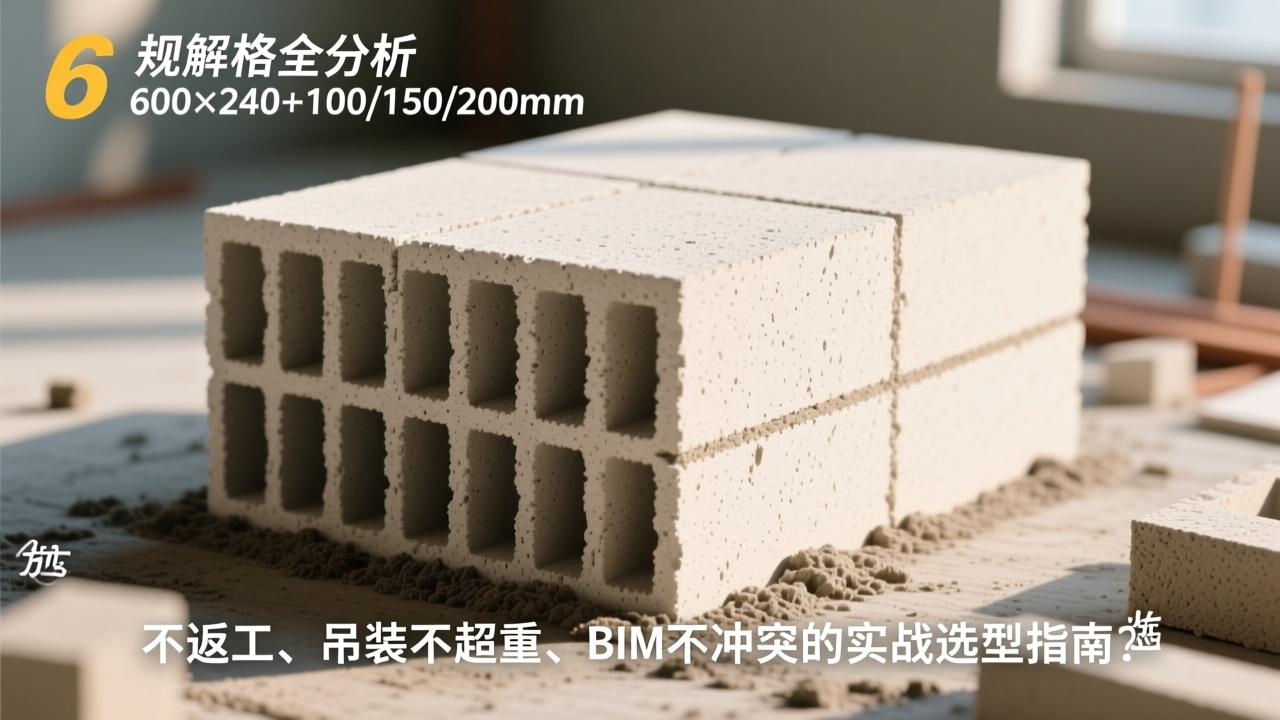 轻质砖规格全解析：600×240×100/150/200mm怎么选？施工不返工、吊装不超重、BIM不冲突的实战选型指南  第2张