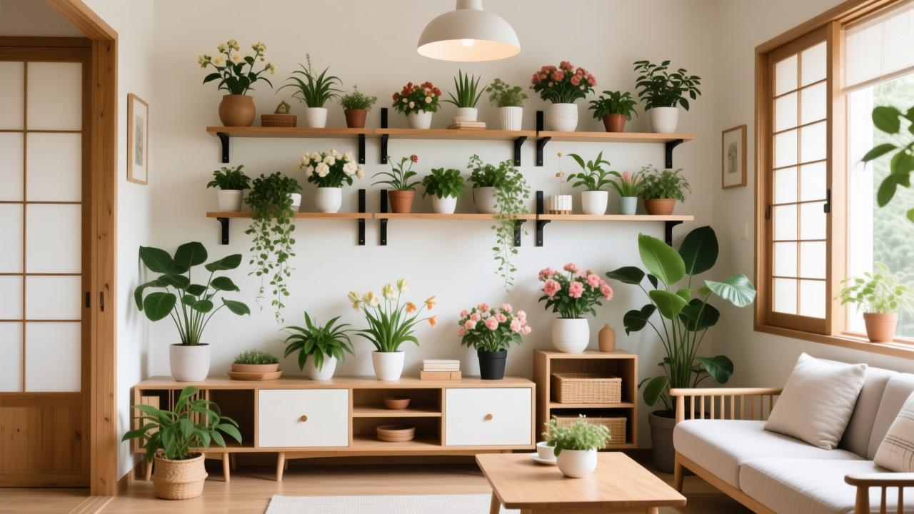 花架图片大全室内｜37张真实入住图+小户型适配尺寸+避坑指南（含北欧/日式/新中式实景）